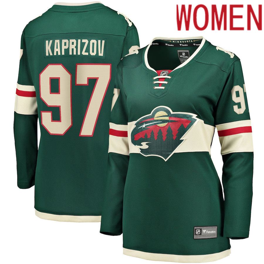 Women Minnesota Wild 97 Kirill Kaprizov Fanatics Branded Green Home Breakaway Replica NHL Jersey